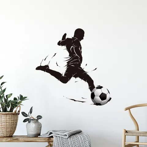 Fußballspieler Silhouette Wandtattoo Wasserdicht Abnehmbar PVC Sport Aufkleber Für Kinder Schlafzimmer Wohnzimmer Büro Deko Weltmeisterschaft Thema