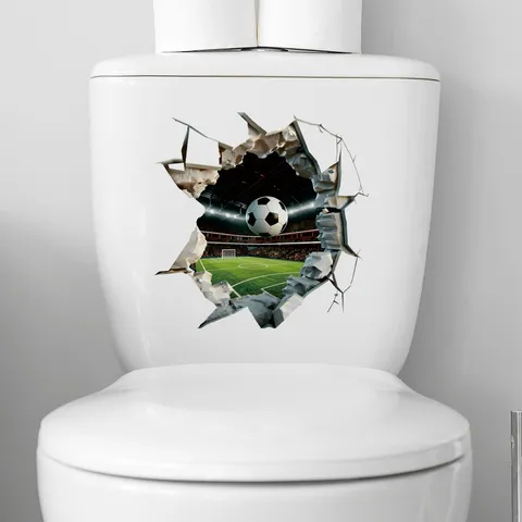 Sticker Mural Football 3D Imperméable Auto-adhésif Décalcomanie de Toilette Décoration de Salle de Bain Créatif Mural en PVC