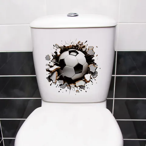 Autocollant de Toilette Effet Mur Brisé de Football 3D Imperméable PVC Sticker de Foot Pour Décoration de Salle de Bain