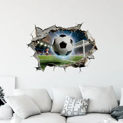 3D Kreatives Fußball Wandtattoo Wasserdichtes PVC Broken Wall Fußball Aufkleber Für Wohnzimmer Schlafzimmer Sportfans Deko