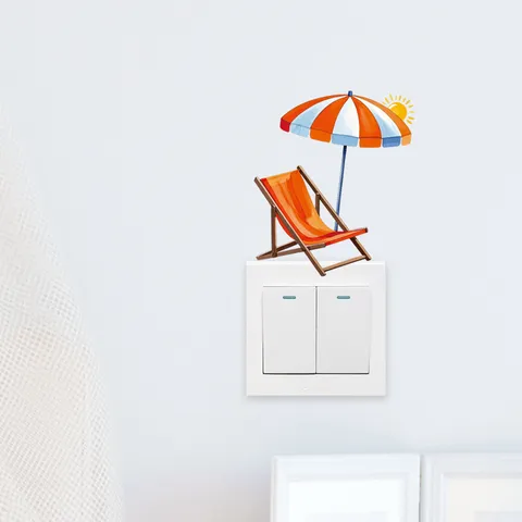 Beach Parasol And Chair Light Switch Sticker Waterproof Removable PVC Wall Decal For Kitchen Living Room Home Decoration