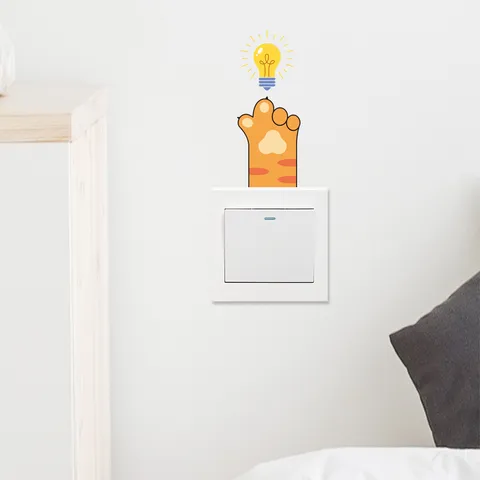 Cartoon Cat Paw Light Bulb PVC Wall Sticker Waterproof Removable Switch Sticker For Bedroom Living Room Home Decor