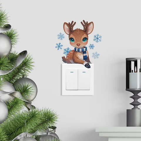 Weihnachten Elch Schneeflocke Schalter Aufkleber Wasserdicht Selbstklebend Cartoon Wandtattoo Für Wohnzimmer Schlafzimmer Deko