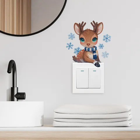 Weihnachten Elch Schneeflocke Schalter Aufkleber Wasserdicht Selbstklebend Cartoon Wandtattoo Für Wohnzimmer Schlafzimmer Deko