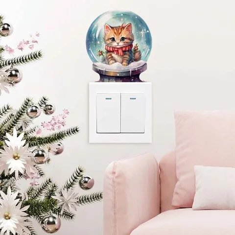 Christmas Snow Globe Cat Wall Sticker Removable PVC Waterproof Light Switch Decoration Decal For Living Room Bedroom