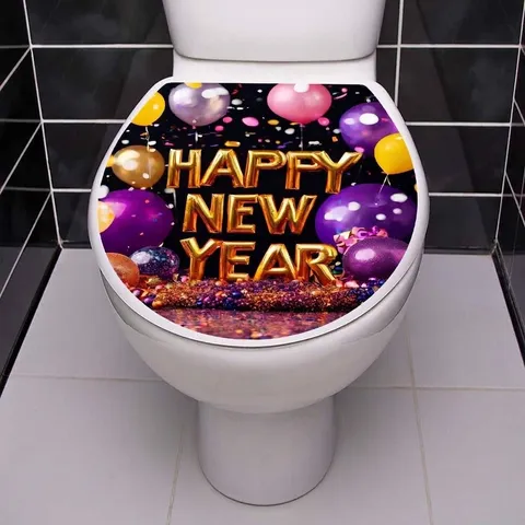 Waterproof Happy New Year Toilet Seat Sticker PVC Self Adhesive Festive Bathroom Wall Decal Balloons Glitter Decoration