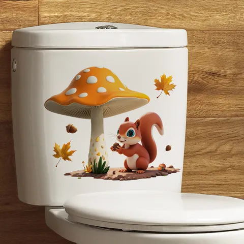 Cartoon Eekhoorn Paddenstoel Waterdicht PVC Toilet Sticker Verwijderbaar Badkamer Decal Huis Decoratie Muursticker Voor Toilet