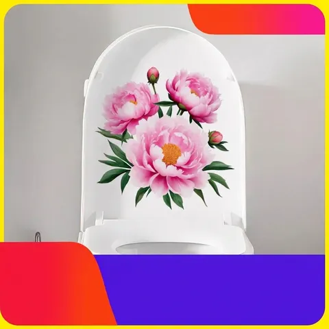 Waterproof PVC Self-Adhesive Peony Flower Toilet Lid Sticker Bathroom Decor Wall Sticker For Home Toilet Cover Decoration