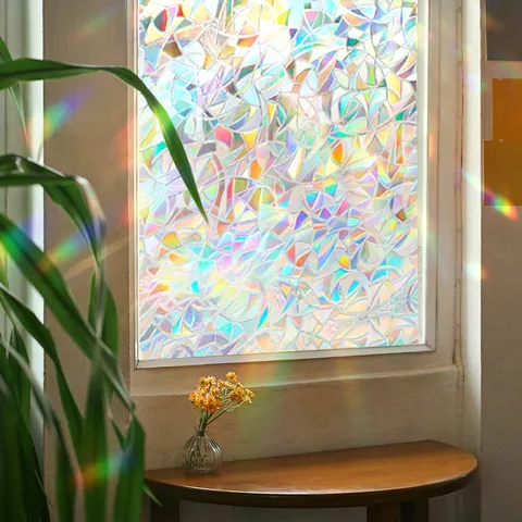 3D Rainbow Suncatcher Window Film Static Cling Privacy Crescent Moon Geometric Pattern PVC Glass Sticker Rainbow Maker For Home Decor