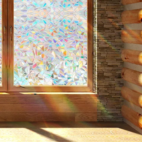 3D Rainbow Suncatcher Window Film Static Cling Privacy Crescent Moon Geometric Pattern PVC Glass Sticker Rainbow Maker For Home Decor