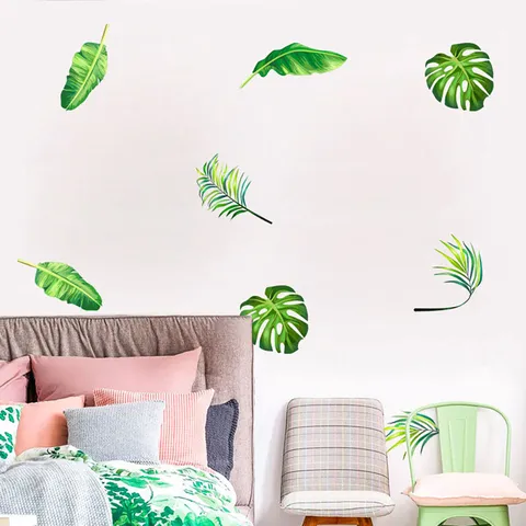 Tropical Green Plant Monstera Palm Leaf Cactus Wall Stickers Self Adhesive PVC Wall Decor For Living Room Bedroom Dorm