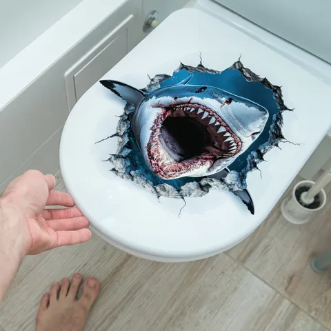 3D Kreativer Hai Toilettenaufkleber Wasserdicht Abnehmbar PVC Wandtattoo Für Badezimmer Dekor Tier Muster Wanddurchbruch Effekt