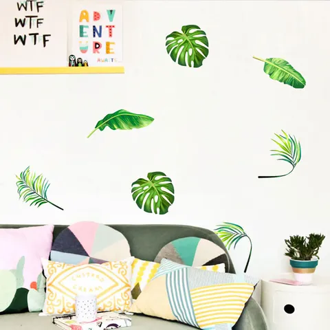 Tropical Green Plant Monstera Palm Leaf Cactus Wall Stickers Self Adhesive PVC Wall Decor For Living Room Bedroom Dorm