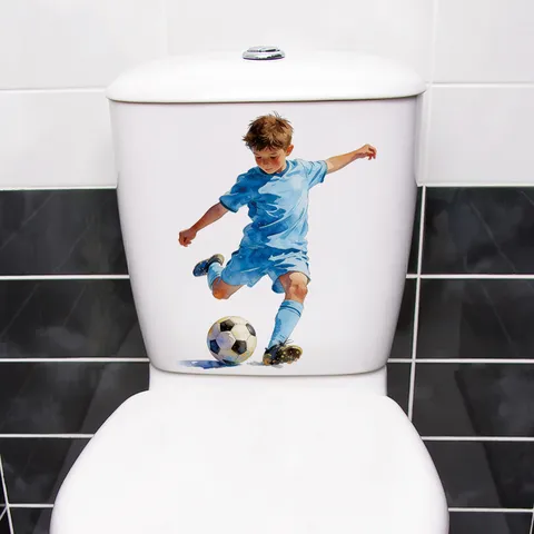 Wasserdicht PVC WC Aufkleber Weltmeisterschaft Fußball Junge Muster Abnehmbar Badezimmer Wandtattoo Sport Thema DIY WC Deckel Deko