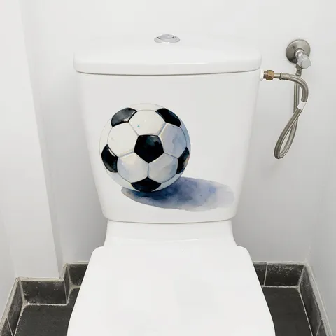 Sticker de Toilette Autocollant Imperméable Football Aquarelle Décalcomanie Murale Pour Décoration de Salle de Bain PVC