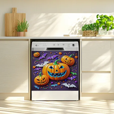 Pegatina para Lavavajillas de Halloween PVC Impermeable Resistente al Aceite Removible Calabaza Murciélago Calcomanía Cocina
