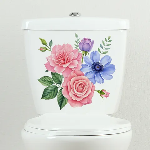 Wasserdichte PVC Selbstklebende Toilettensitz Aufkleber Abnehmbare Blumen Wandtattoo Für Badezimmer Deko Floral Home Sticker