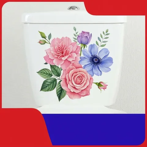 Wasserdichte PVC Selbstklebende Toilettensitz Aufkleber Abnehmbare Blumen Wandtattoo Für Badezimmer Deko Floral Home Sticker