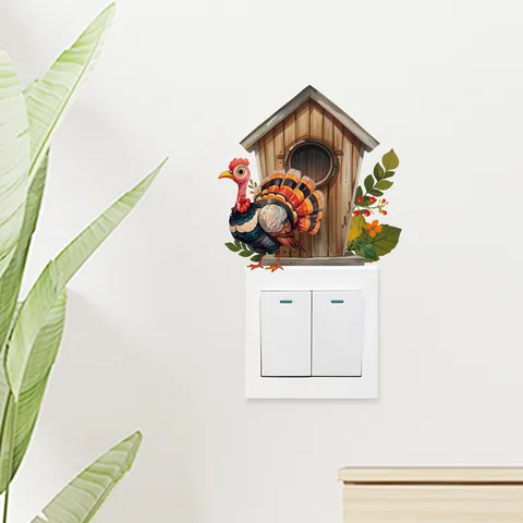 Adesivo per Interruttore Cartoon Tacchino Casetta PVC Impermeabile Autoadesivo Decalcomania da Parete Ringraziamento Casa Soggiorno Camera da Letto