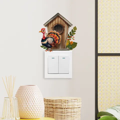 Adesivo per Interruttore Cartoon Tacchino Casetta PVC Impermeabile Autoadesivo Decalcomania da Parete Ringraziamento Casa Soggiorno Camera da Letto
