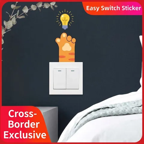 Cartoon Cat Paw Light Bulb PVC Wall Sticker Waterproof Removable Switch Sticker For Bedroom Living Room Home Decor