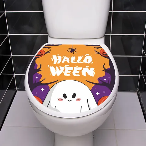 Halloween Cartone Animato Fantasma PVC Impermeabile Autoadesivo Adesivo Coperchio WC Zucca Ragno Rimovibile Casa Bagno Parete Decorativo Grafica Arte Decalcomania