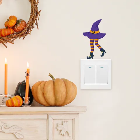 Halloween Hexenbein Lichtschalter Aufkleber Wasserdicht Abnehmbar PVC Wandtattoo Für Schlafzimmer Wohnzimmer Party Wanddeko