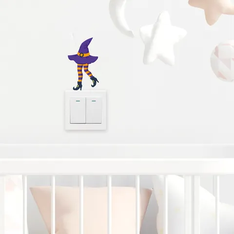 Halloween Hexenbein Lichtschalter Aufkleber Wasserdicht Abnehmbar PVC Wandtattoo Für Schlafzimmer Wohnzimmer Party Wanddeko