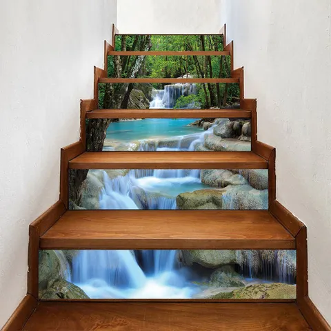 Creative 3D Landscape Staircase Stickers Waterproof Self Adhesive PVC Wall Decals For Home Stairs Step Decoration Waterfall Beach Sunsets Removable Renovation Stickers