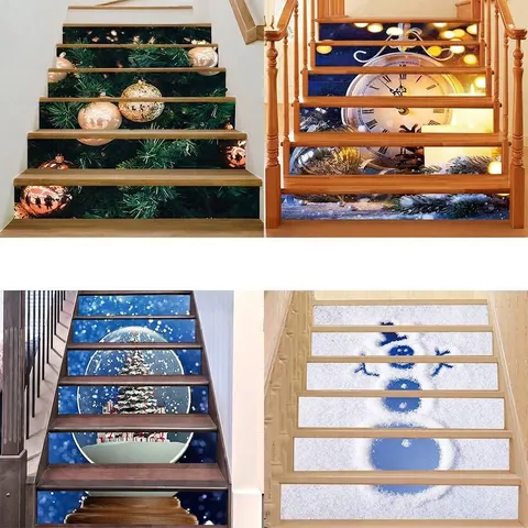 3D Weihnachten Treppenaufkleber PVC Wasserdicht Selbstklebend Stufenaufkleber Abnehmbare Wandbilder Hausdeko Für Feiertagsparty Renovierung