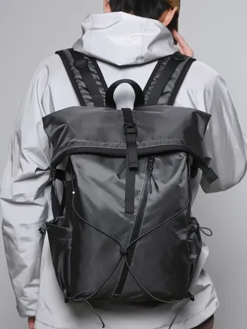 Men Business Roll-top Backpack Large Capacity Casual Travel Bag Waterproof Oxford Fabric Techwear Commuter Backpack