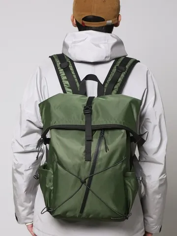 Men Business Roll-top Backpack Large Capacity Casual Travel Bag Waterproof Oxford Fabric Techwear Commuter Backpack