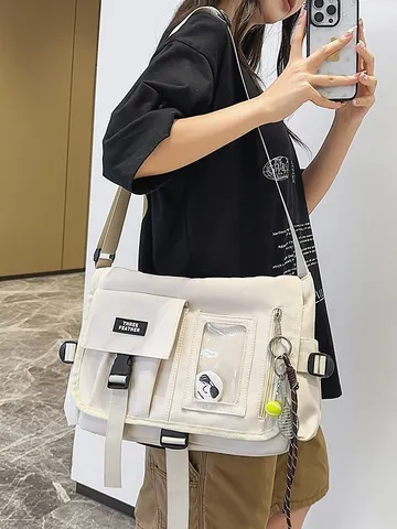 Women Cool Workwear Messenger Bag Nylon Crossbody Bag Large Capacity Student School Bag Casual Travel Shoulder Bag