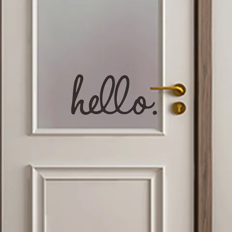 Modern Minimalist Hello Slogan Wall Sticker Removable PVC Self Adhesive Wall Decal For Entrance Door Mirror Background Home Decor