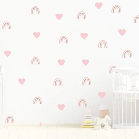 Sticker Mural Romantique Forme de Cœur Et Arc-en-Ciel en PVC Imperméable Autocollant Décoration Murale Pour Chambre d'Enfant Salon Décor Maison