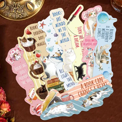 Cute Cat Shaped Paper Bookmarks Set Watercolor Cartoon Kitten Book Markers With Inspirational Quotes For Students Reading Gift Teacher Rewards