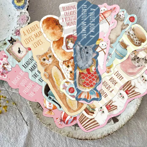Cute Cartoon Cat Paper Bookmarks With Motivational Quotes Premium Decorative Scrapbooking Material Stationery Reading Accessories For Book Lovers