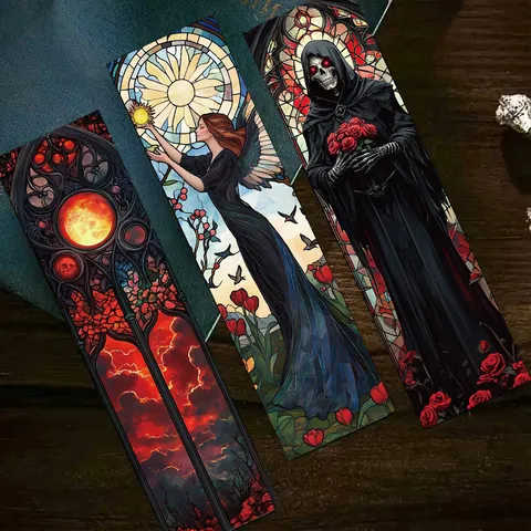 Gothic Stained Glass Window Pattern Paper Bookmarks Set For Reading DIY Scrapbooking Decorative Cartoon Bookmarks For Students Book Lovers