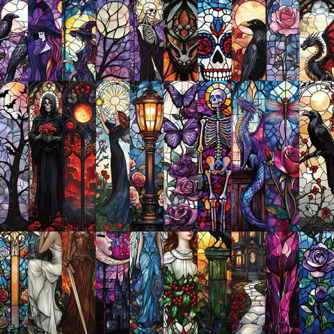 Gothic Stained Glass Window Pattern Paper Bookmarks Set For Reading DIY Scrapbooking Decorative Cartoon Bookmarks For Students Book Lovers