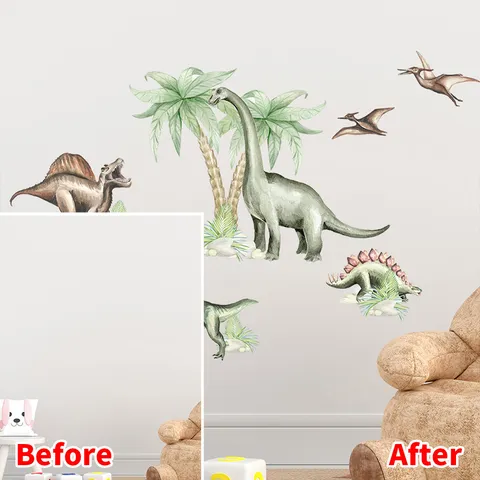 Karikatur Dinosaurier Wandtattoo Abnehmbare Aquarell Tier Aufkleber Für Kinderzimmer Kindergarten Hintergrund PVC Wanddekor