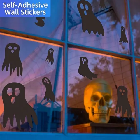 Adesivi da Parete Fantasma di Halloween Silhouette Spaventosa Decals per Finestre Impermeabili PVC per Camera da Letto Soggiorno Festa Decorazione