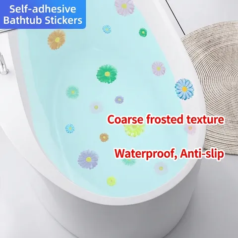 Anti-Slip Cartoon Flower Bathtub Stickers Waterproof PVC Floral Wall Decals For Bathroom Decor Frosted Texture Flower Stickers