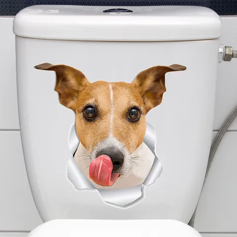 Autocollant de Siège de Toilette Chien Jack Russell Terrier 3D Amusant Sticker Mural en PVC Imperméable Décoration Créative pour Maison