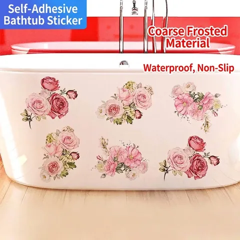 Pegatinas de Flores en Acuarela para Bañera Antideslizante Impermeable PVC Calcomanías Rosa Flor Autoadhesivo Decoración de Baño Accesorios