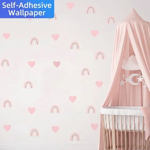 Sticker Mural Romantique Forme de Cœur Et Arc-en-Ciel en PVC Imperméable Autocollant Décoration Murale Pour Chambre d'Enfant Salon Décor Maison