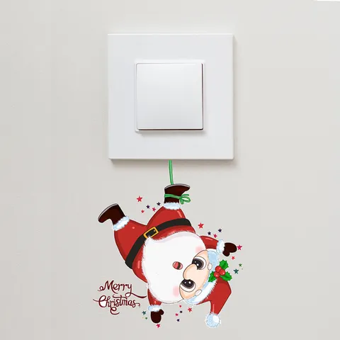 Weihnachten Weihnachtsmann Lichtschalter Aufkleber PVC Selbstklebend Cartoon Wandtattoo Frohe Weihnachten Grafikdruck Dekor