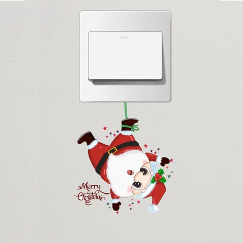 Weihnachten Weihnachtsmann Lichtschalter Aufkleber PVC Selbstklebend Cartoon Wandtattoo Frohe Weihnachten Grafikdruck Dekor