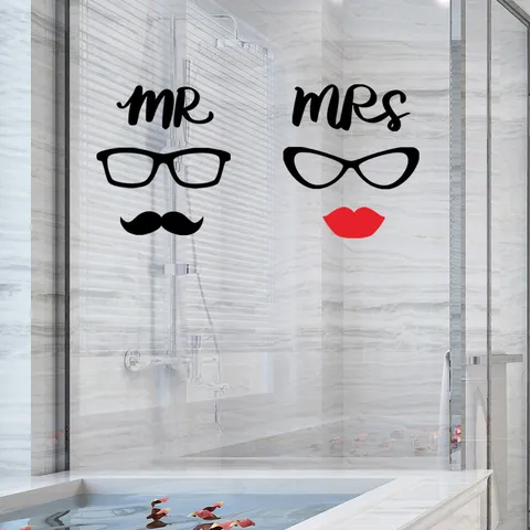Creatieve MR MRS Badkamer Muursticker PVC Waterdicht Afneembare Deur Decal Voor Toilet Snor Lippen Bril Ontwerp Vinyl