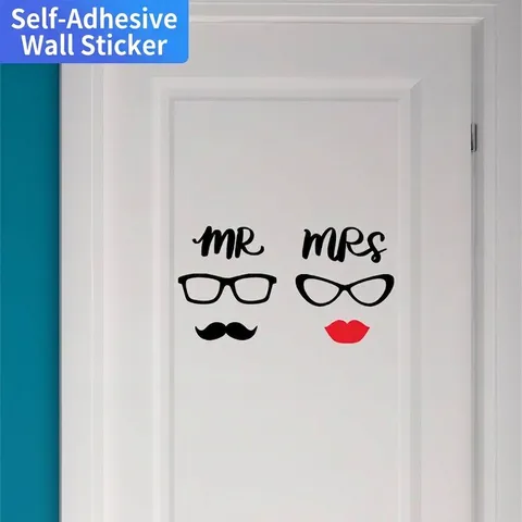 Creatieve MR MRS Badkamer Muursticker PVC Waterdicht Afneembare Deur Decal Voor Toilet Snor Lippen Bril Ontwerp Vinyl