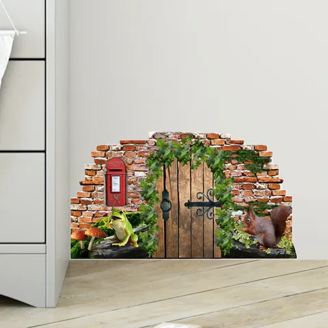 3D Fairy Door Wall Sticker Miniature Forest Corner Decor Cartoon Animals PVC Waterproof Self Adhesive Decal For Kids Room